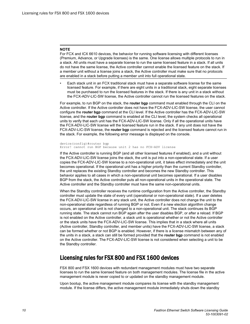 Licensing rules for fsx 800 and fsx 1600 devices | Brocade FastIron Ethernet Switch Software Licensing Guide User Manual | Page 12 / 58