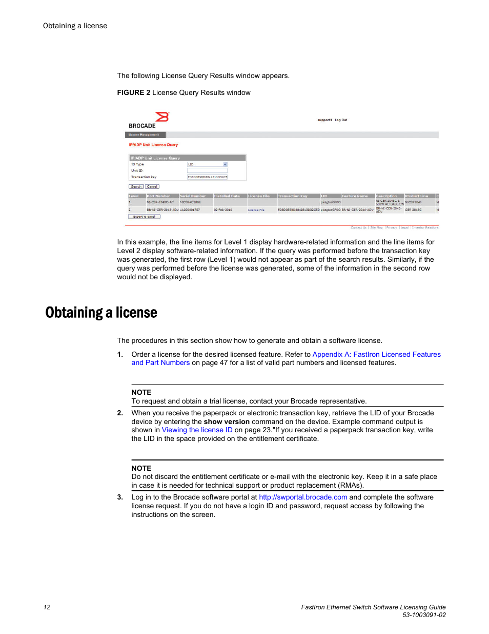 Obtaining a license | Brocade FastIron Ethernet Switch Software Licensing Guide User Manual | Page 14 / 58