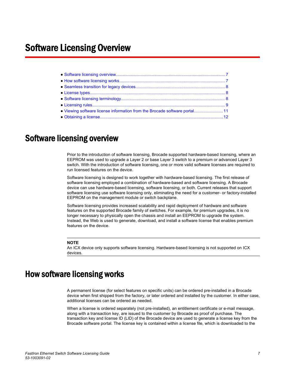 Software licensing overview, How software licensing works | Brocade FastIron Ethernet Switch Software Licensing Guide User Manual | Page 9 / 58