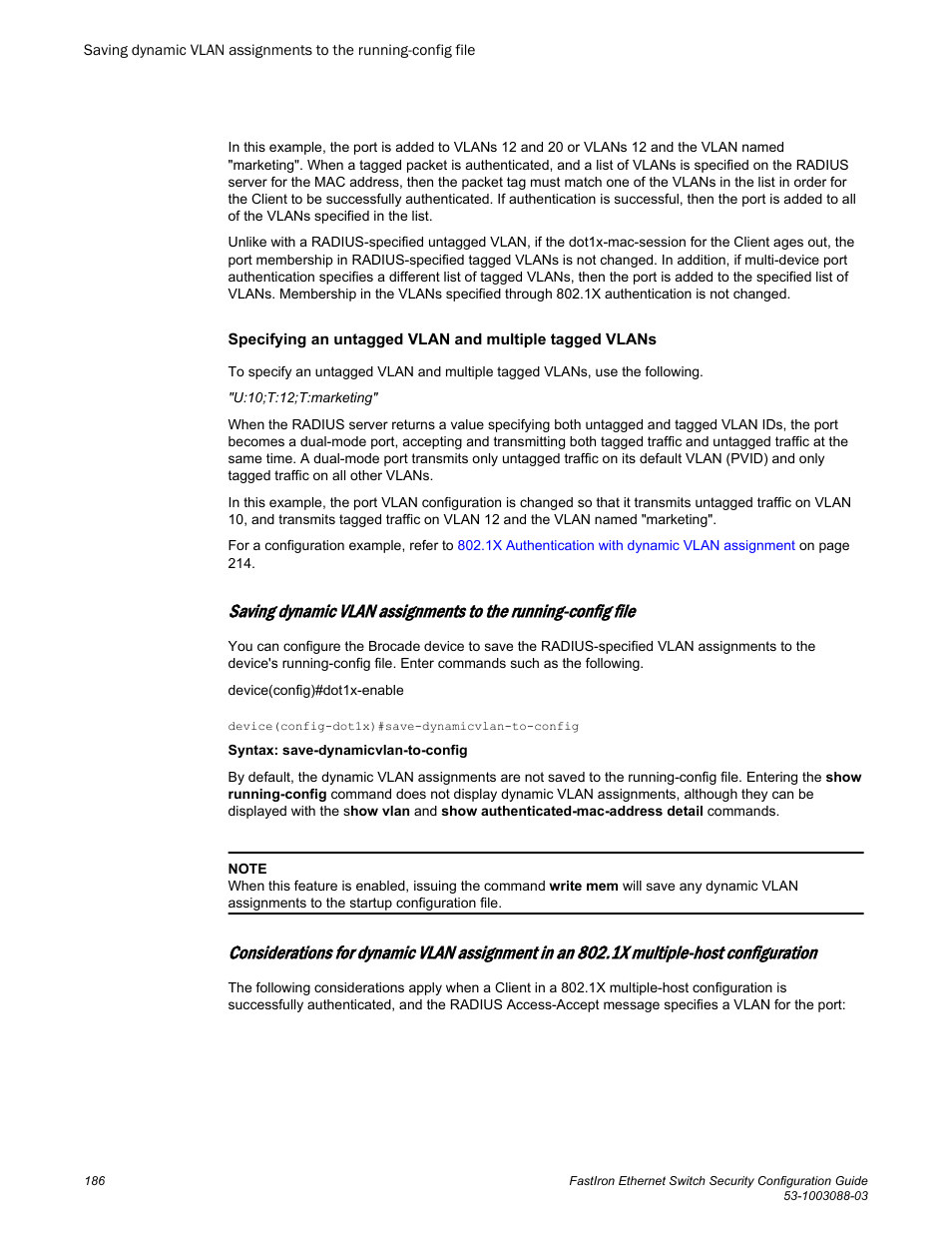 Brocade FastIron Ethernet Switch Security Configuration Guide User Manual | Page 186 / 396