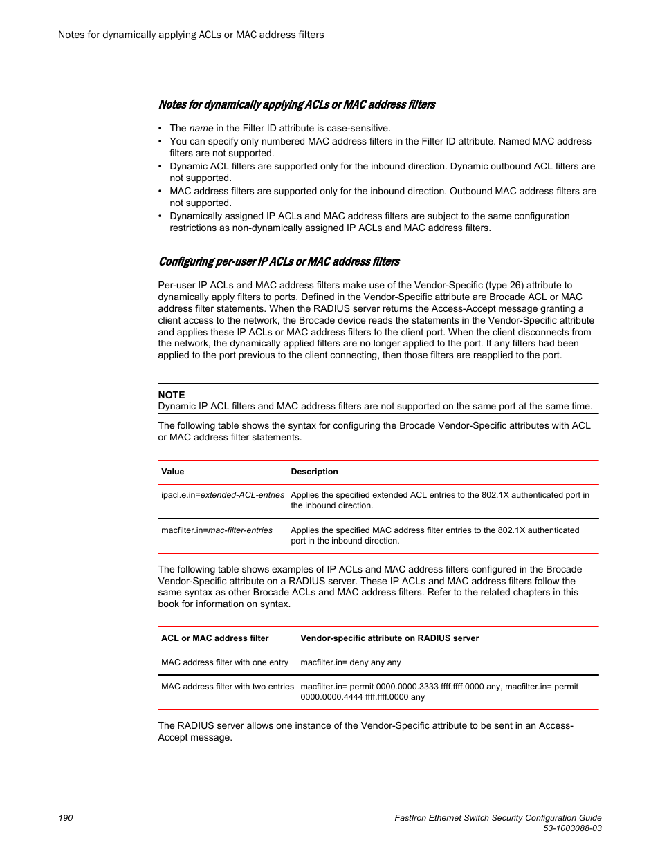Brocade FastIron Ethernet Switch Security Configuration Guide User Manual | Page 190 / 396