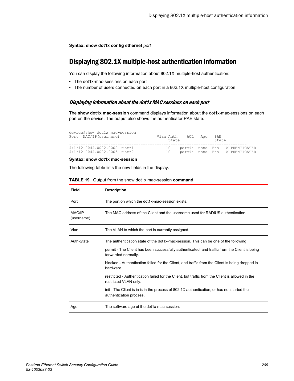 Brocade FastIron Ethernet Switch Security Configuration Guide User Manual | Page 209 / 396