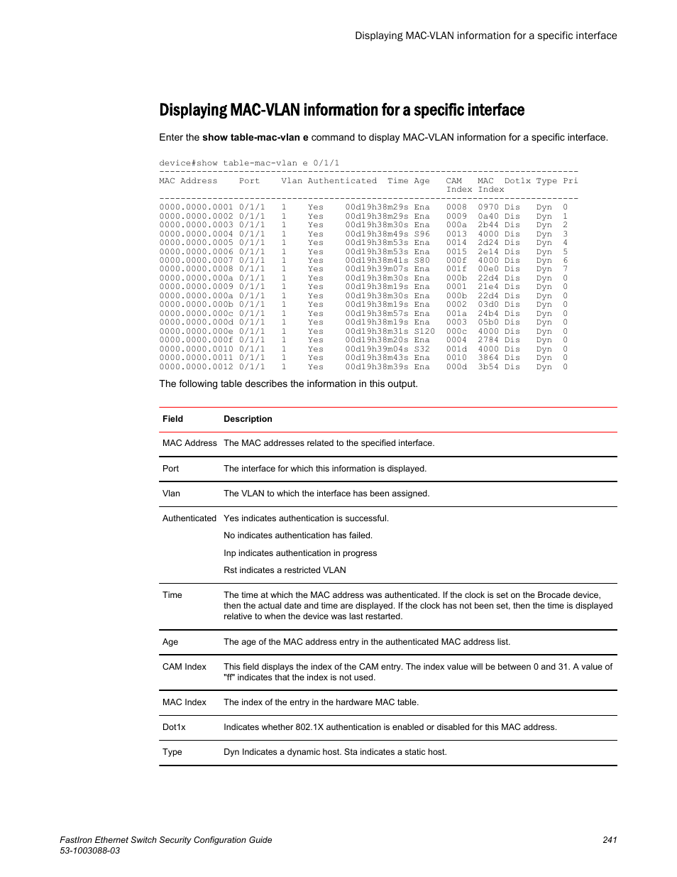 Brocade FastIron Ethernet Switch Security Configuration Guide User Manual | Page 241 / 396
