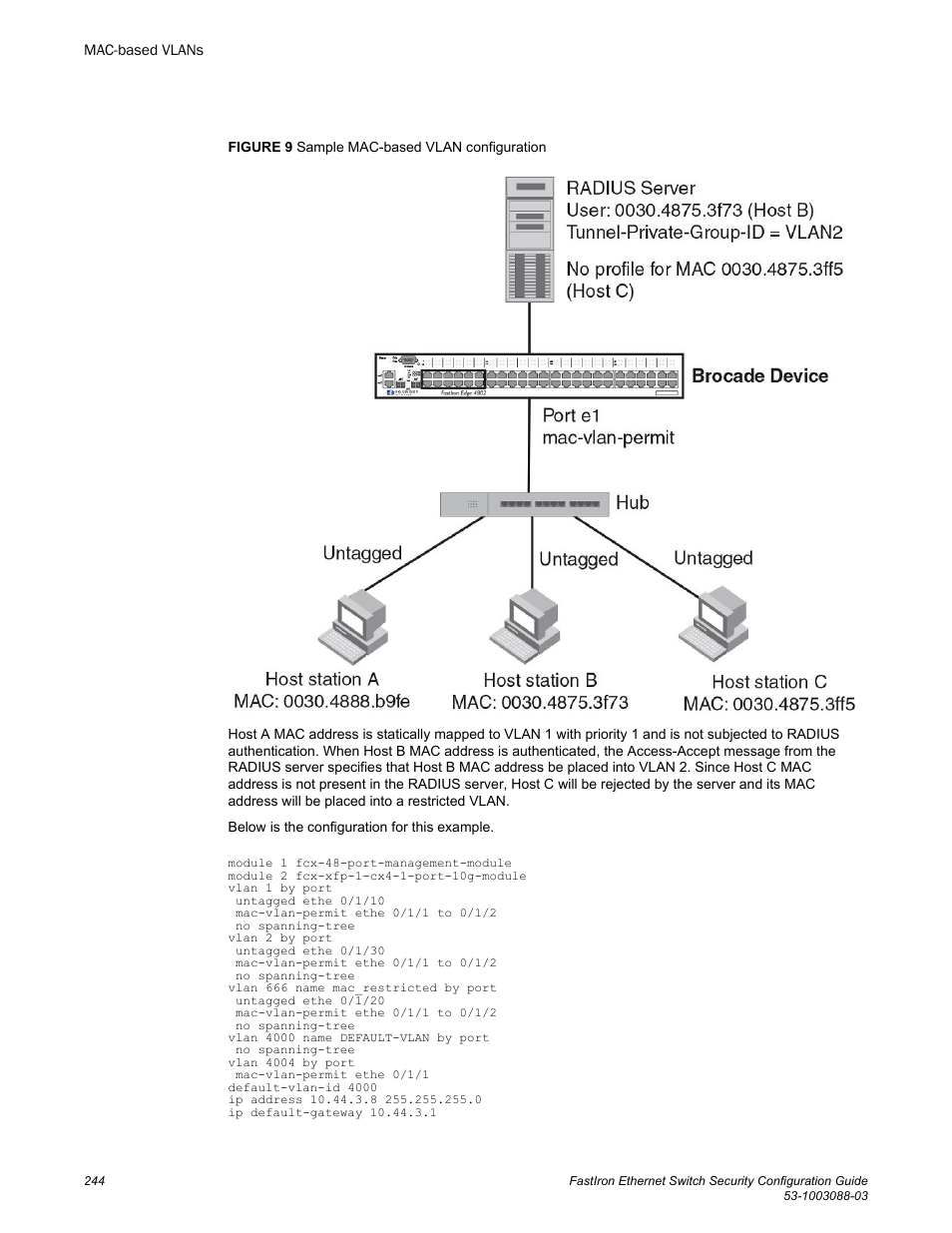 Brocade FastIron Ethernet Switch Security Configuration Guide User Manual | Page 244 / 396