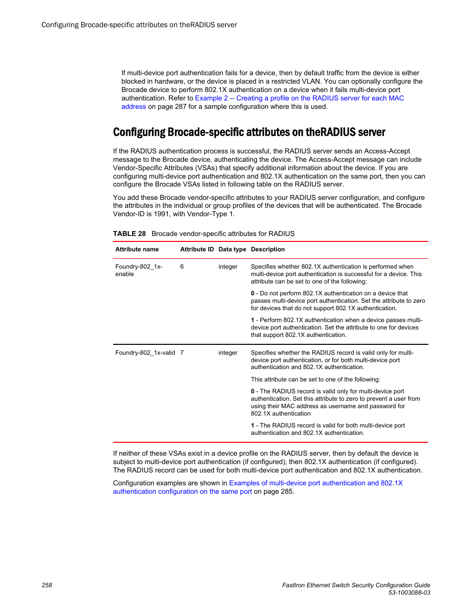 Brocade FastIron Ethernet Switch Security Configuration Guide User Manual | Page 258 / 396