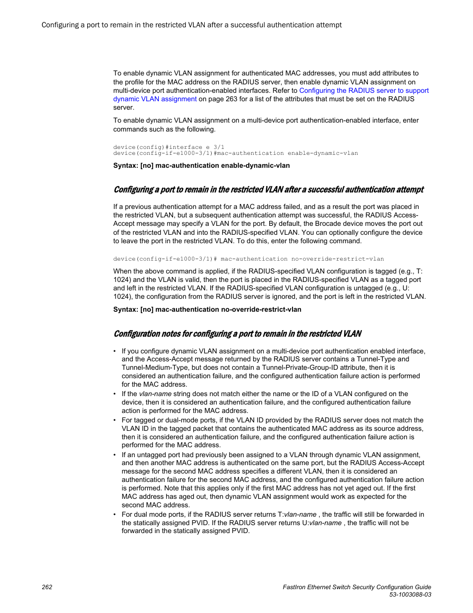 Brocade FastIron Ethernet Switch Security Configuration Guide User Manual | Page 262 / 396