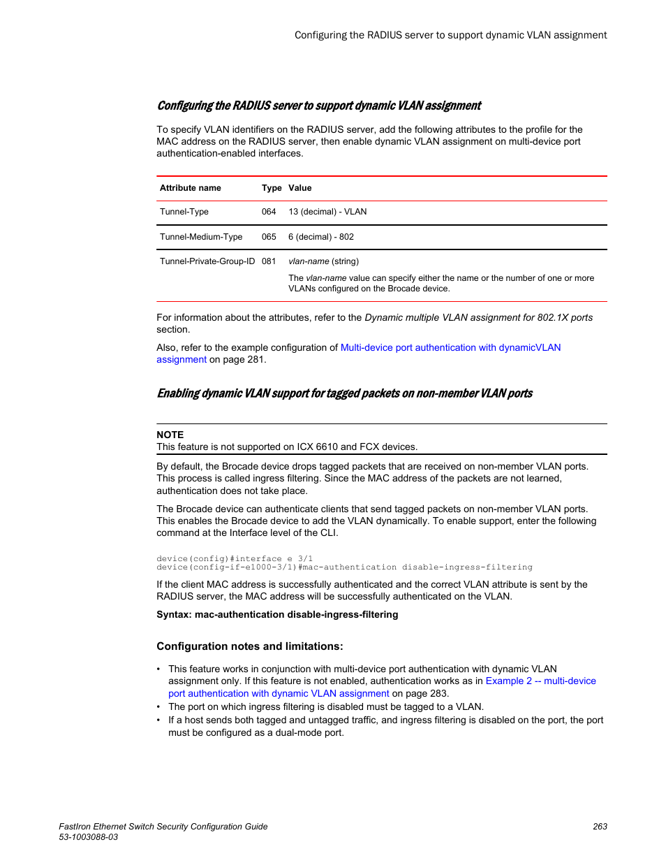 Brocade FastIron Ethernet Switch Security Configuration Guide User Manual | Page 263 / 396