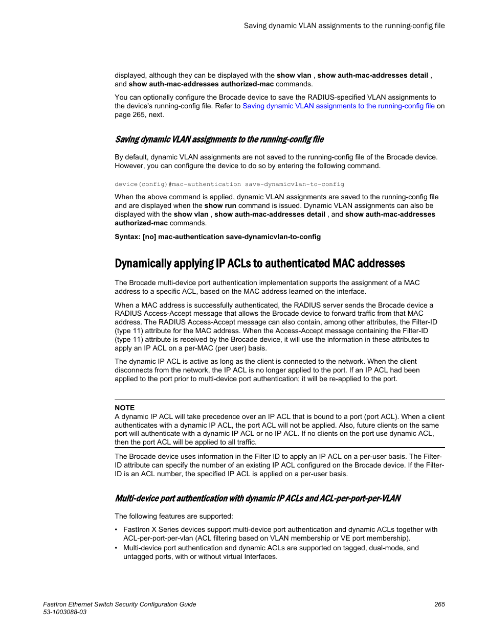 Brocade FastIron Ethernet Switch Security Configuration Guide User Manual | Page 265 / 396