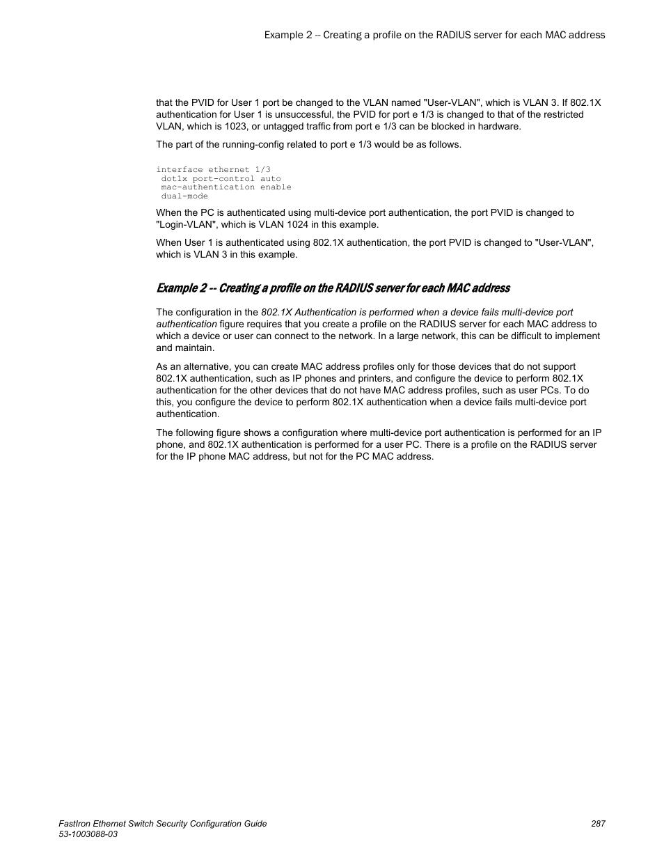 Authentication. refer to, Address | Brocade FastIron Ethernet Switch Security Configuration Guide User Manual | Page 287 / 396