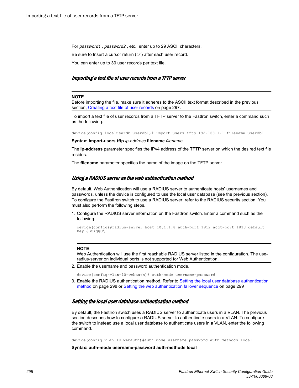 Brocade FastIron Ethernet Switch Security Configuration Guide User Manual | Page 298 / 396