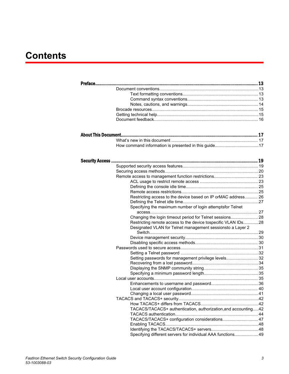 Brocade FastIron Ethernet Switch Security Configuration Guide User Manual | Page 3 / 396