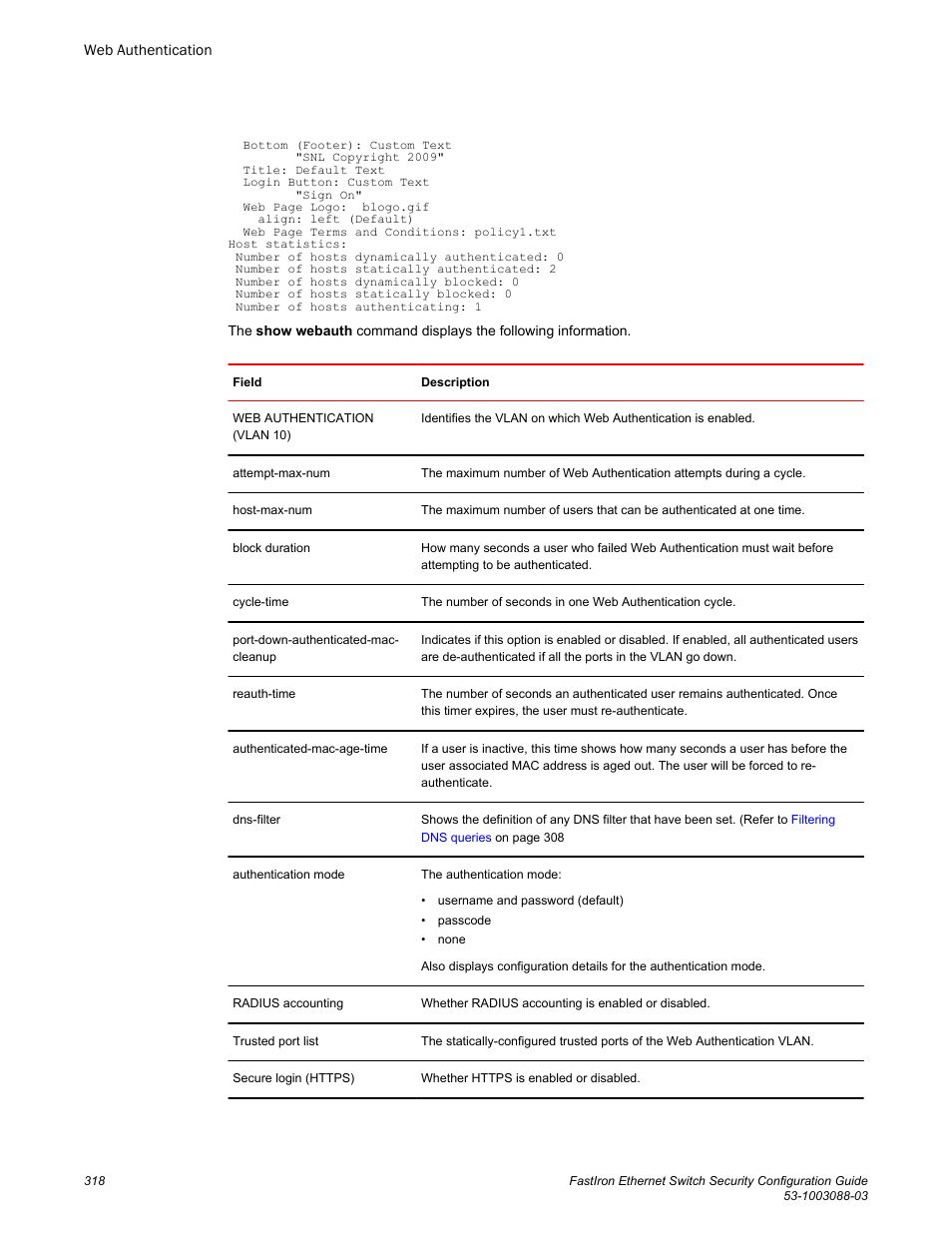 Brocade FastIron Ethernet Switch Security Configuration Guide User Manual | Page 318 / 396