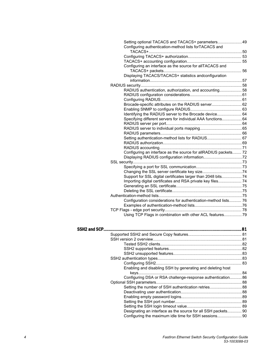 Brocade FastIron Ethernet Switch Security Configuration Guide User Manual | Page 4 / 396