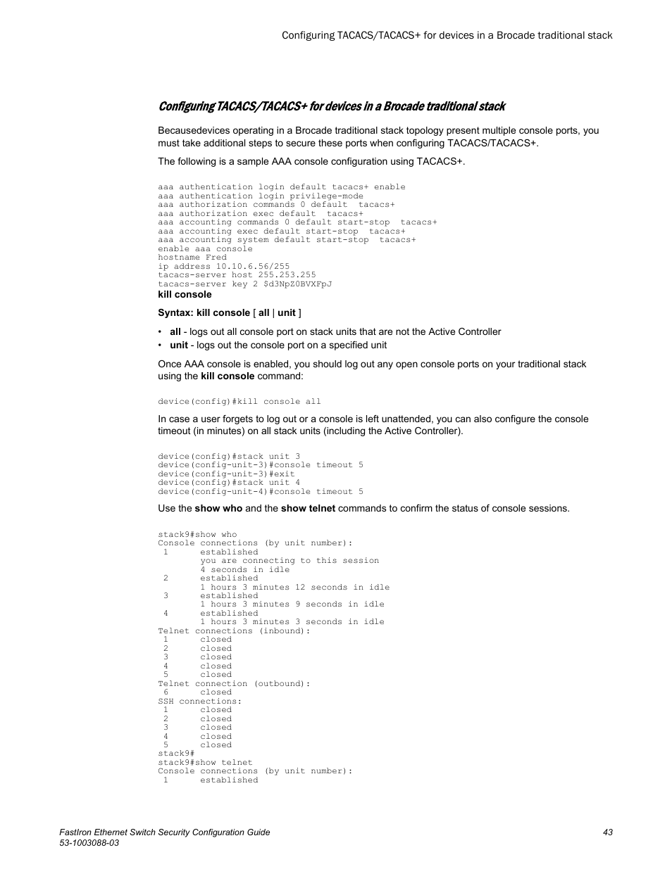 Brocade FastIron Ethernet Switch Security Configuration Guide User Manual | Page 43 / 396