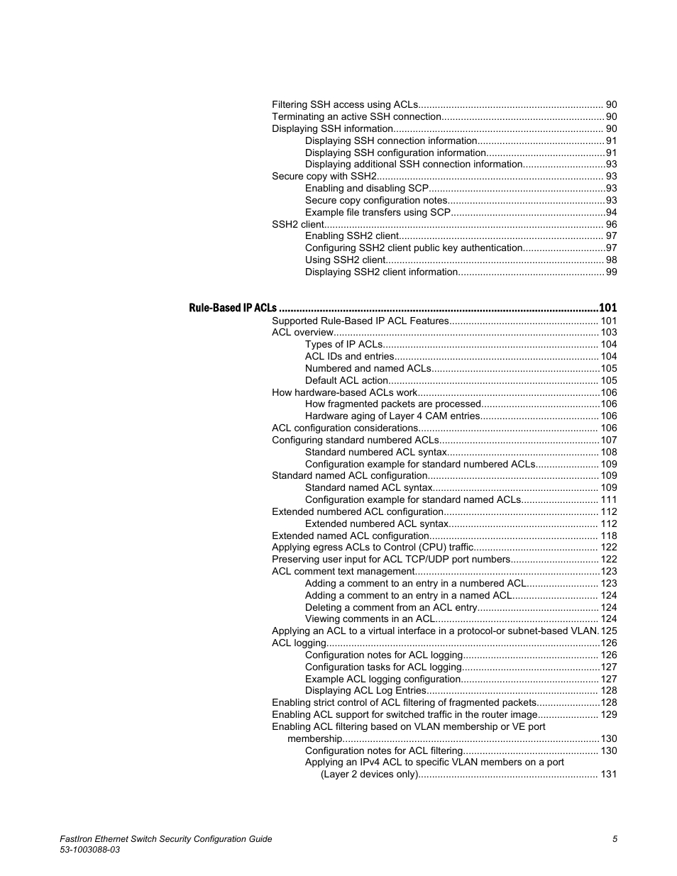 Brocade FastIron Ethernet Switch Security Configuration Guide User Manual | Page 5 / 396