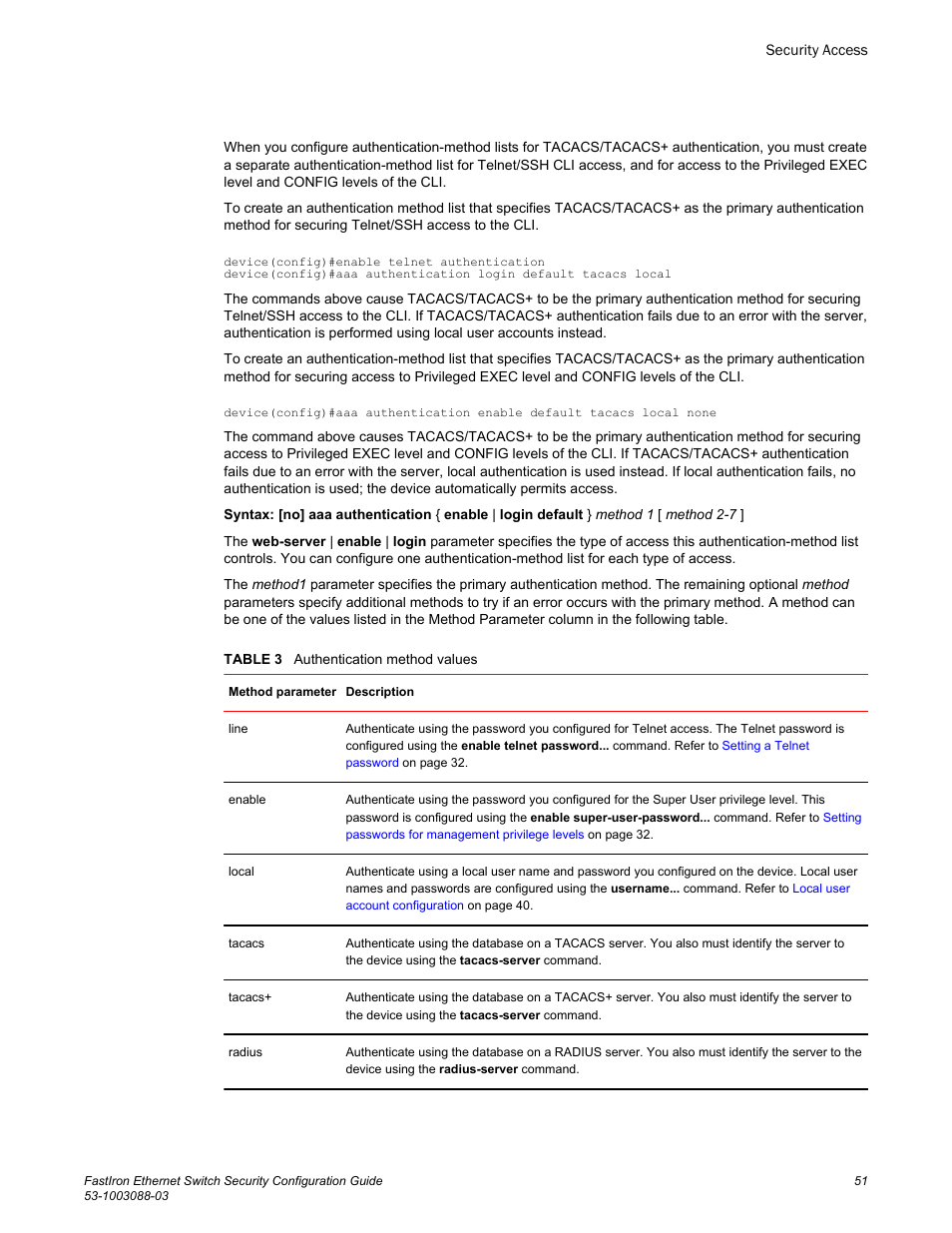 Brocade FastIron Ethernet Switch Security Configuration Guide User Manual | Page 51 / 396