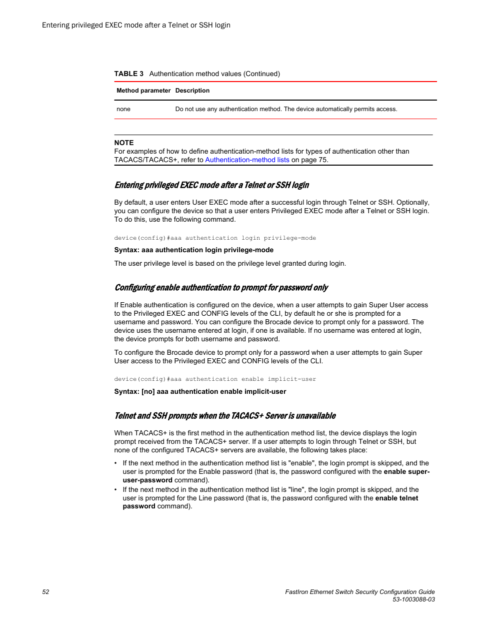 Brocade FastIron Ethernet Switch Security Configuration Guide User Manual | Page 52 / 396