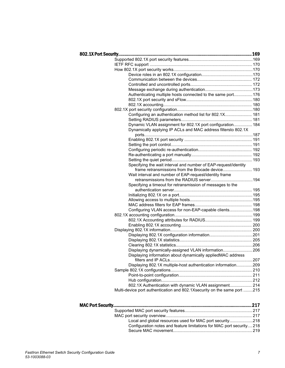 Brocade FastIron Ethernet Switch Security Configuration Guide User Manual | Page 7 / 396