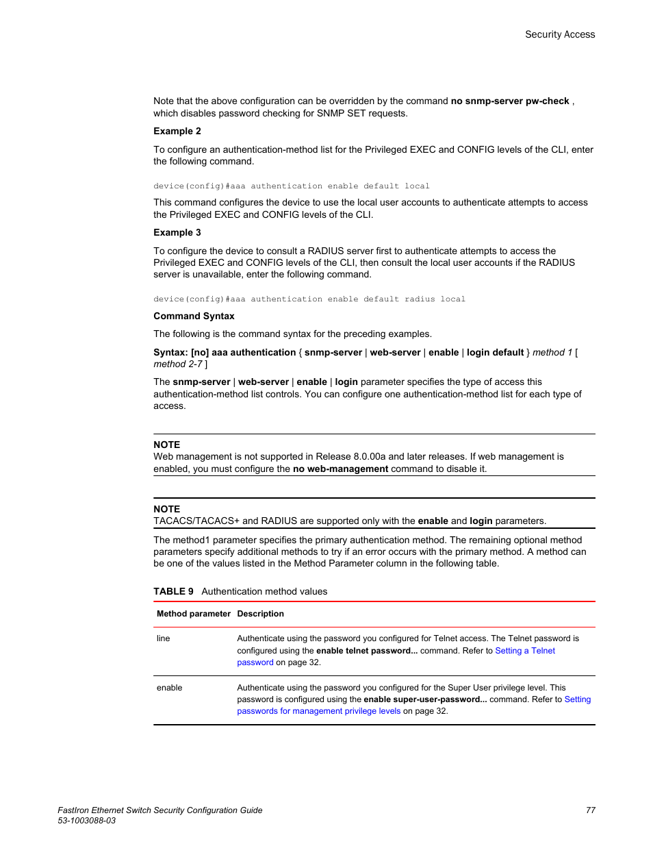 Brocade FastIron Ethernet Switch Security Configuration Guide User Manual | Page 77 / 396