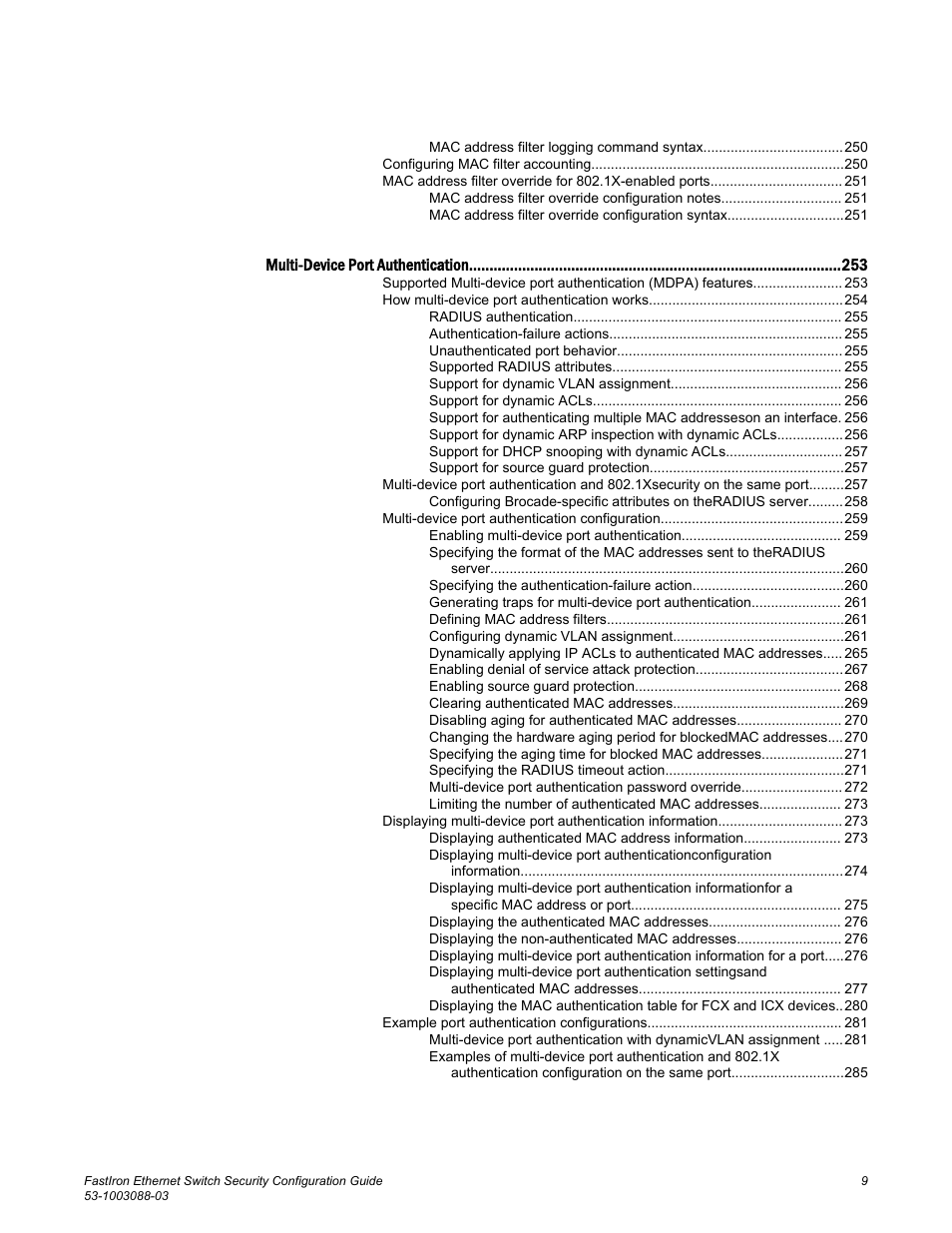 Brocade FastIron Ethernet Switch Security Configuration Guide User Manual | Page 9 / 396