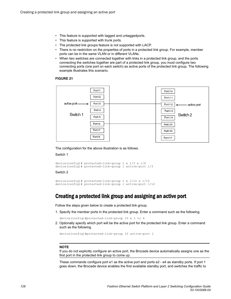 Brocade FastIron Ethernet Switch Platform and Layer 2 Switching Configuration Guide User Manual | Page 128 / 454