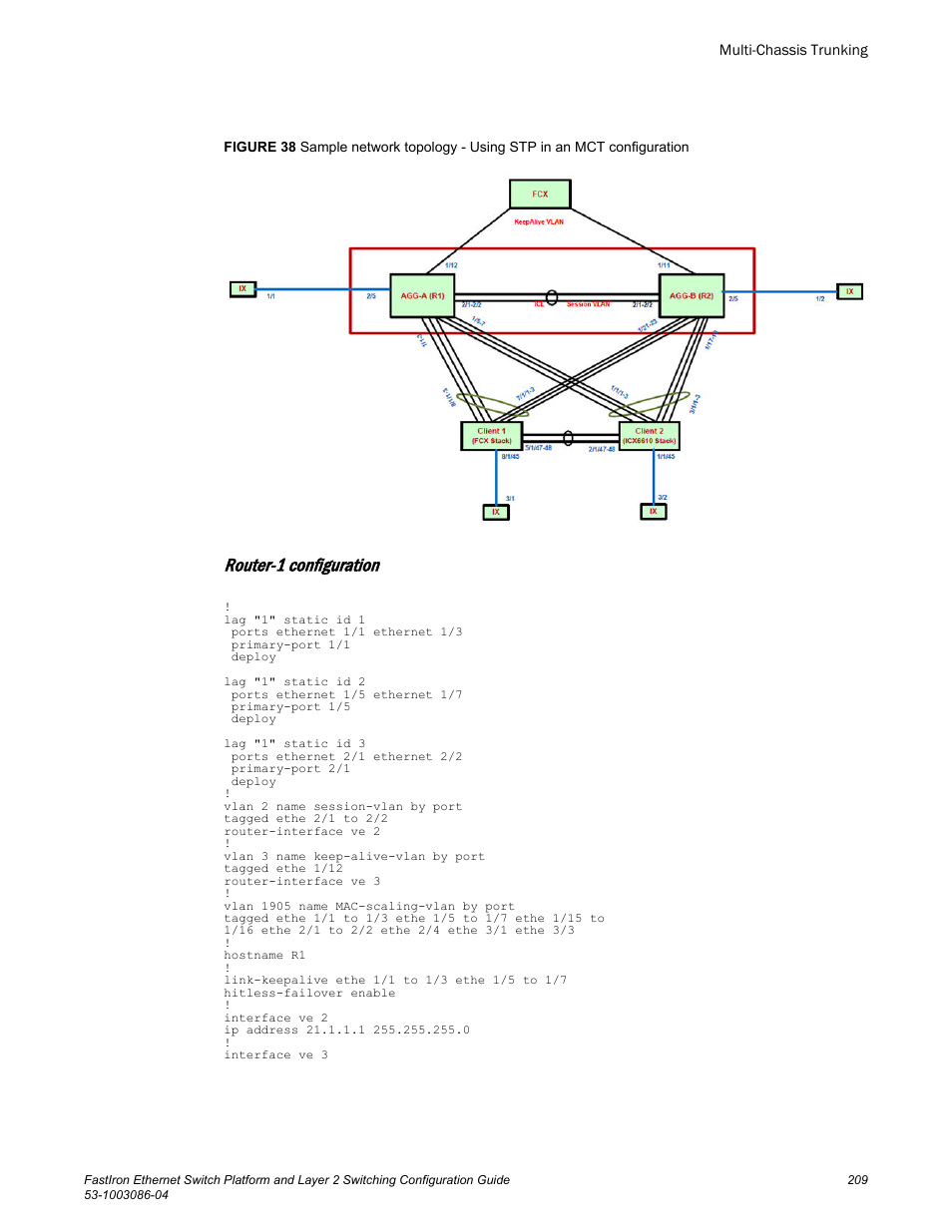 Router-1 configuration | Brocade FastIron Ethernet Switch Platform and Layer 2 Switching Configuration Guide User Manual | Page 209 / 454