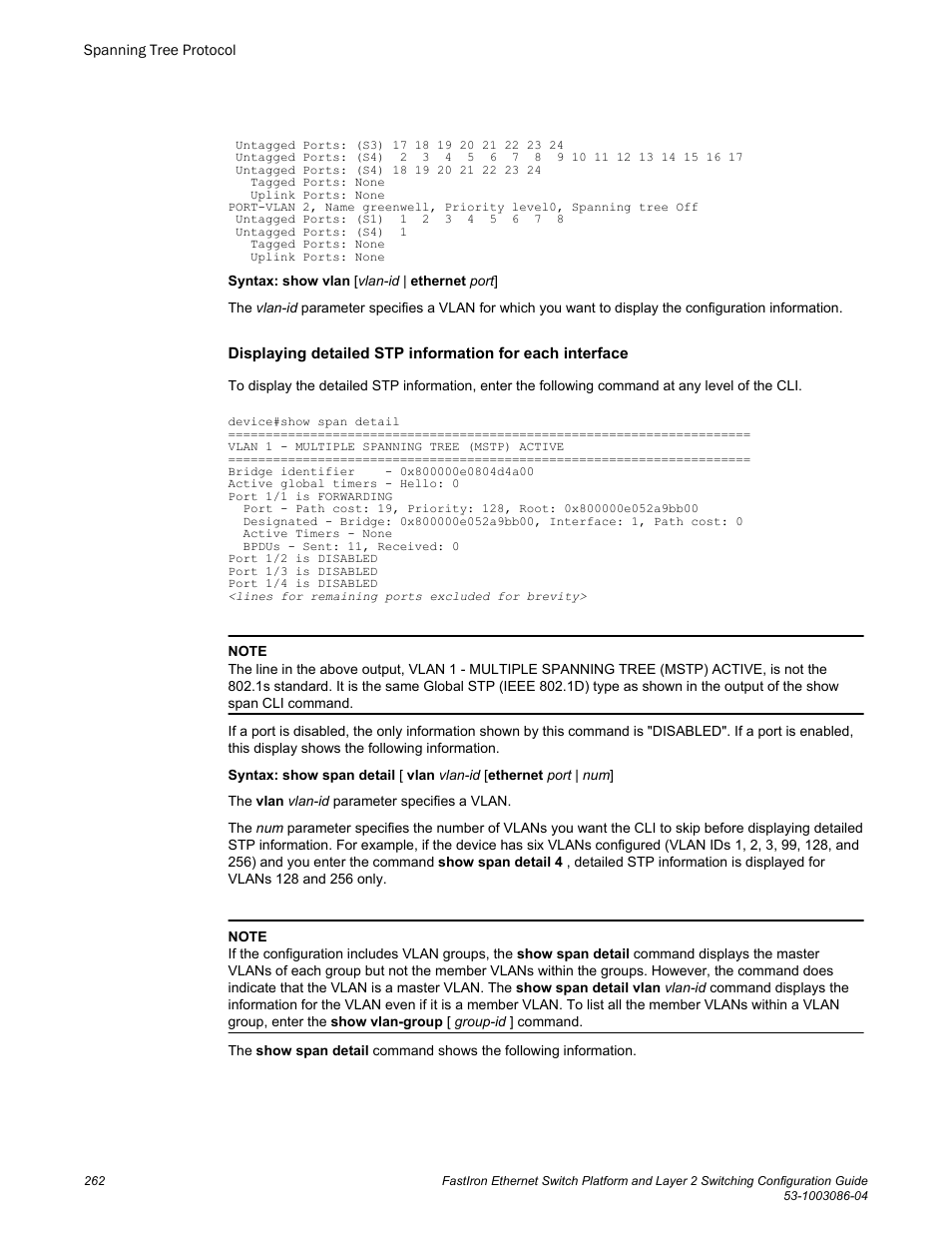 Brocade FastIron Ethernet Switch Platform and Layer 2 Switching Configuration Guide User Manual | Page 262 / 454