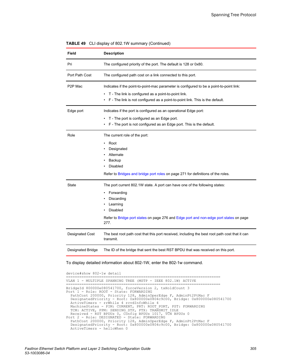 Brocade FastIron Ethernet Switch Platform and Layer 2 Switching Configuration Guide User Manual | Page 305 / 454