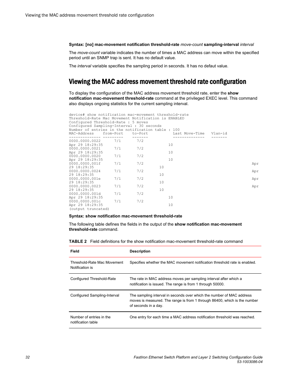 Brocade FastIron Ethernet Switch Platform and Layer 2 Switching Configuration Guide User Manual | Page 32 / 454