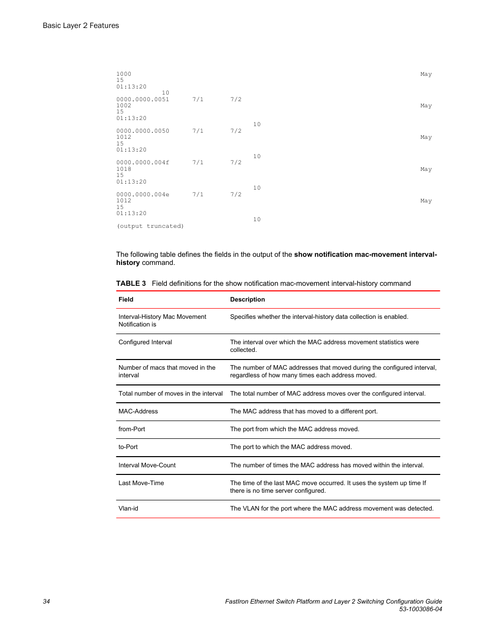 Brocade FastIron Ethernet Switch Platform and Layer 2 Switching Configuration Guide User Manual | Page 34 / 454