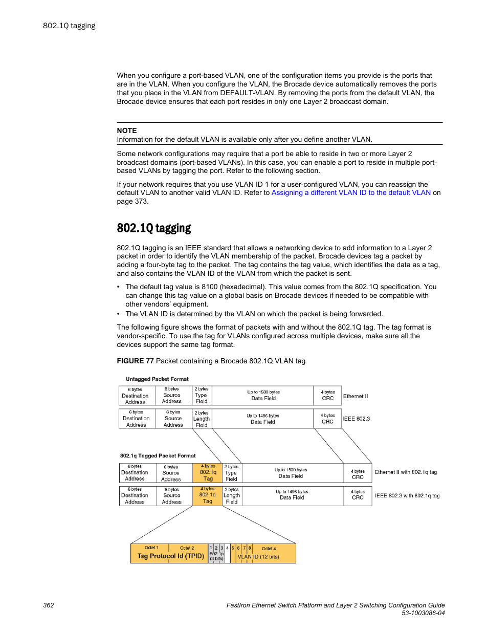 1q tagging | Brocade FastIron Ethernet Switch Platform and Layer 2 Switching Configuration Guide User Manual | Page 362 / 454