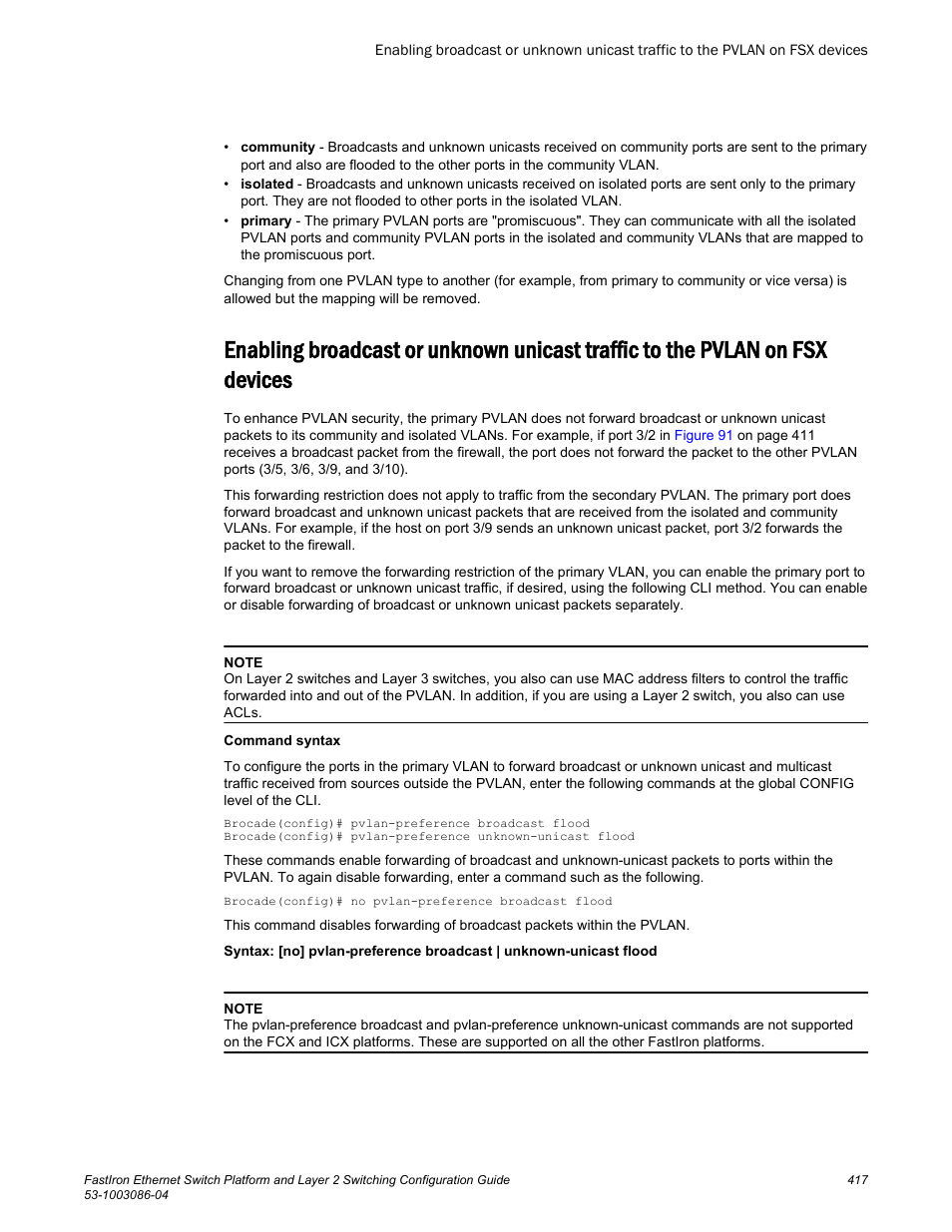 Fsx devices | Brocade FastIron Ethernet Switch Platform and Layer 2 Switching Configuration Guide User Manual | Page 417 / 454