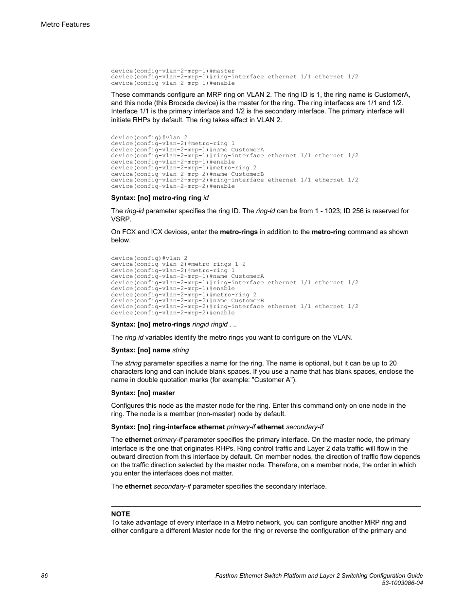 Brocade FastIron Ethernet Switch Platform and Layer 2 Switching Configuration Guide User Manual | Page 86 / 454