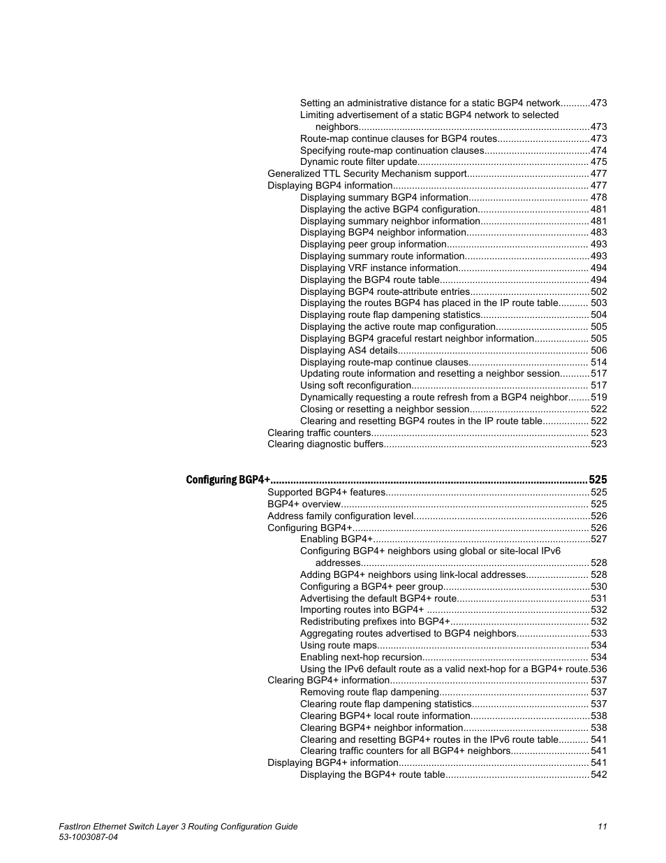 Brocade FastIron Ethernet Switch Layer 3 Routing Configuration Guide User Manual | Page 11 / 672