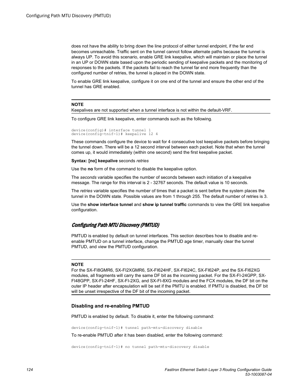 Configuring path mtu discovery (pmtud) | Brocade FastIron Ethernet Switch Layer 3 Routing Configuration Guide User Manual | Page 124 / 672