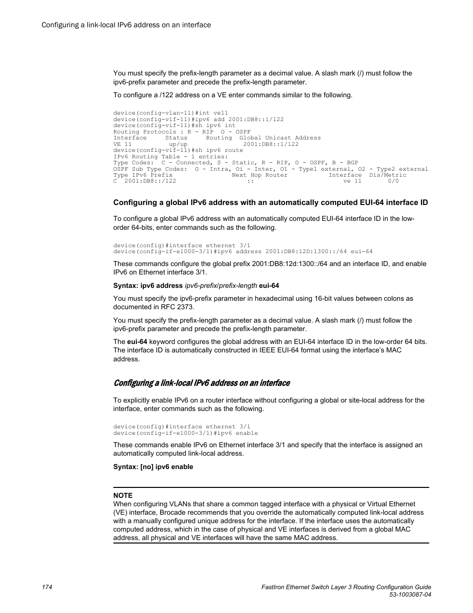 Brocade FastIron Ethernet Switch Layer 3 Routing Configuration Guide User Manual | Page 174 / 672