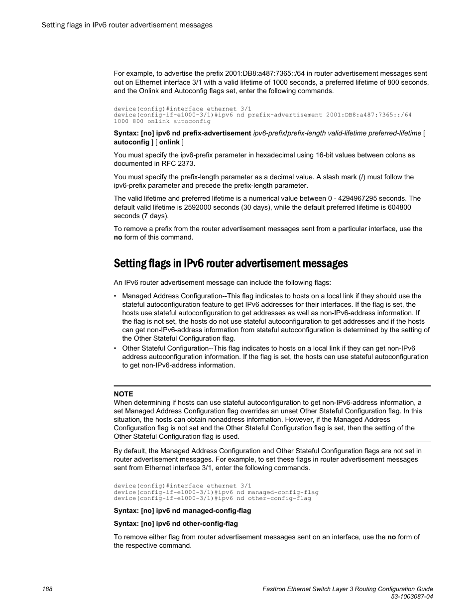 Brocade FastIron Ethernet Switch Layer 3 Routing Configuration Guide User Manual | Page 188 / 672