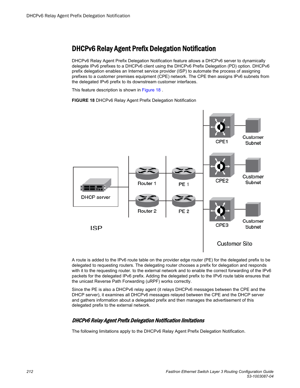 Dhcpv6 relay agent prefix delegation notification | Brocade FastIron Ethernet Switch Layer 3 Routing Configuration Guide User Manual | Page 212 / 672