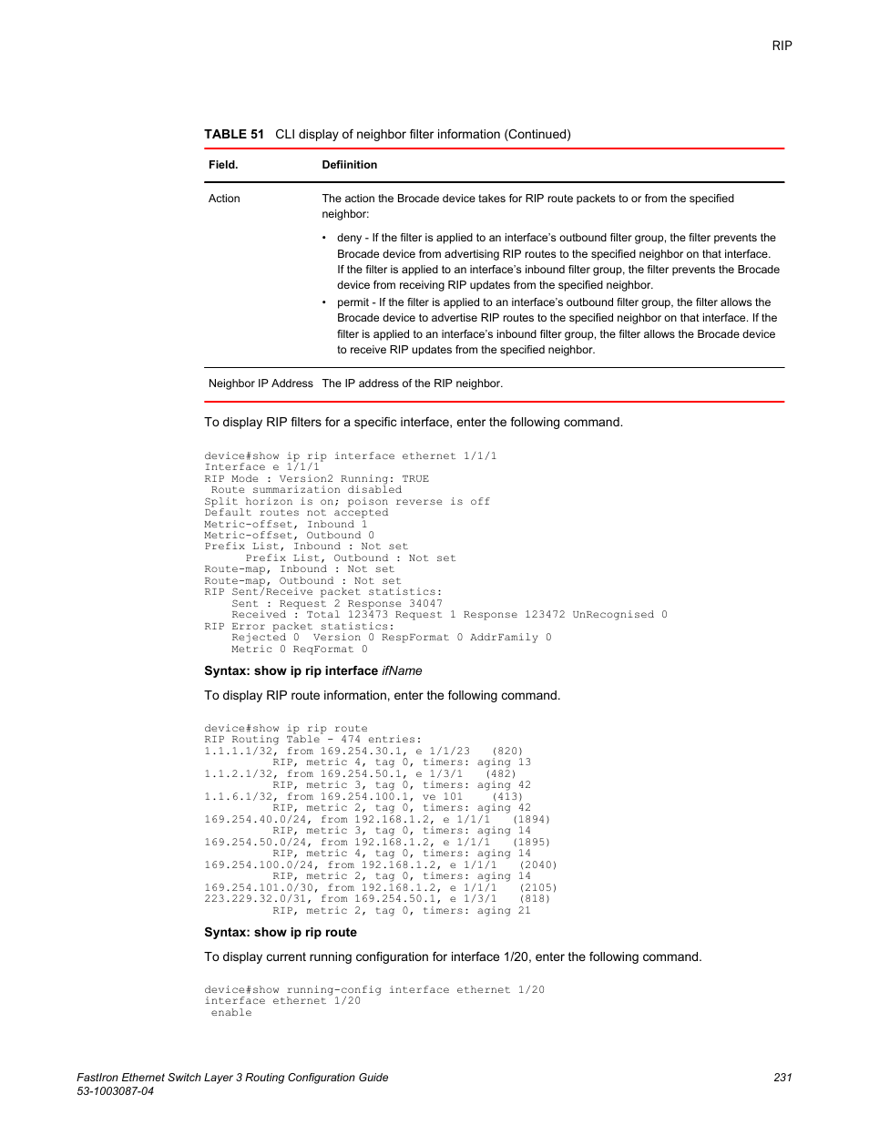 Brocade FastIron Ethernet Switch Layer 3 Routing Configuration Guide User Manual | Page 231 / 672