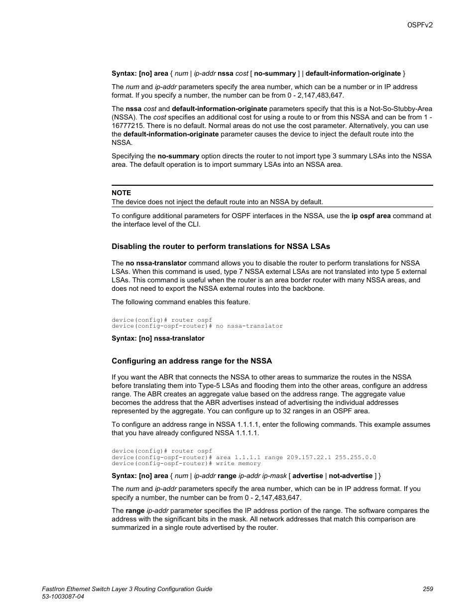 Brocade FastIron Ethernet Switch Layer 3 Routing Configuration Guide User Manual | Page 259 / 672