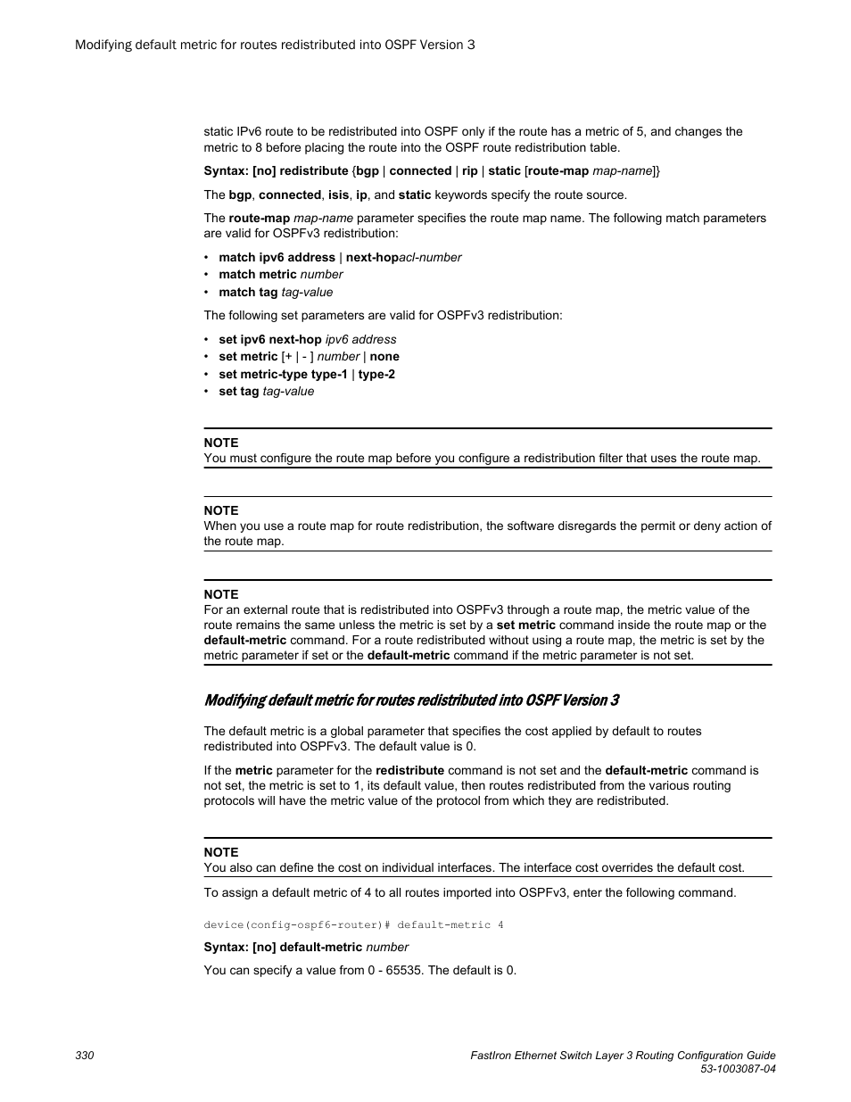 Brocade FastIron Ethernet Switch Layer 3 Routing Configuration Guide User Manual | Page 330 / 672