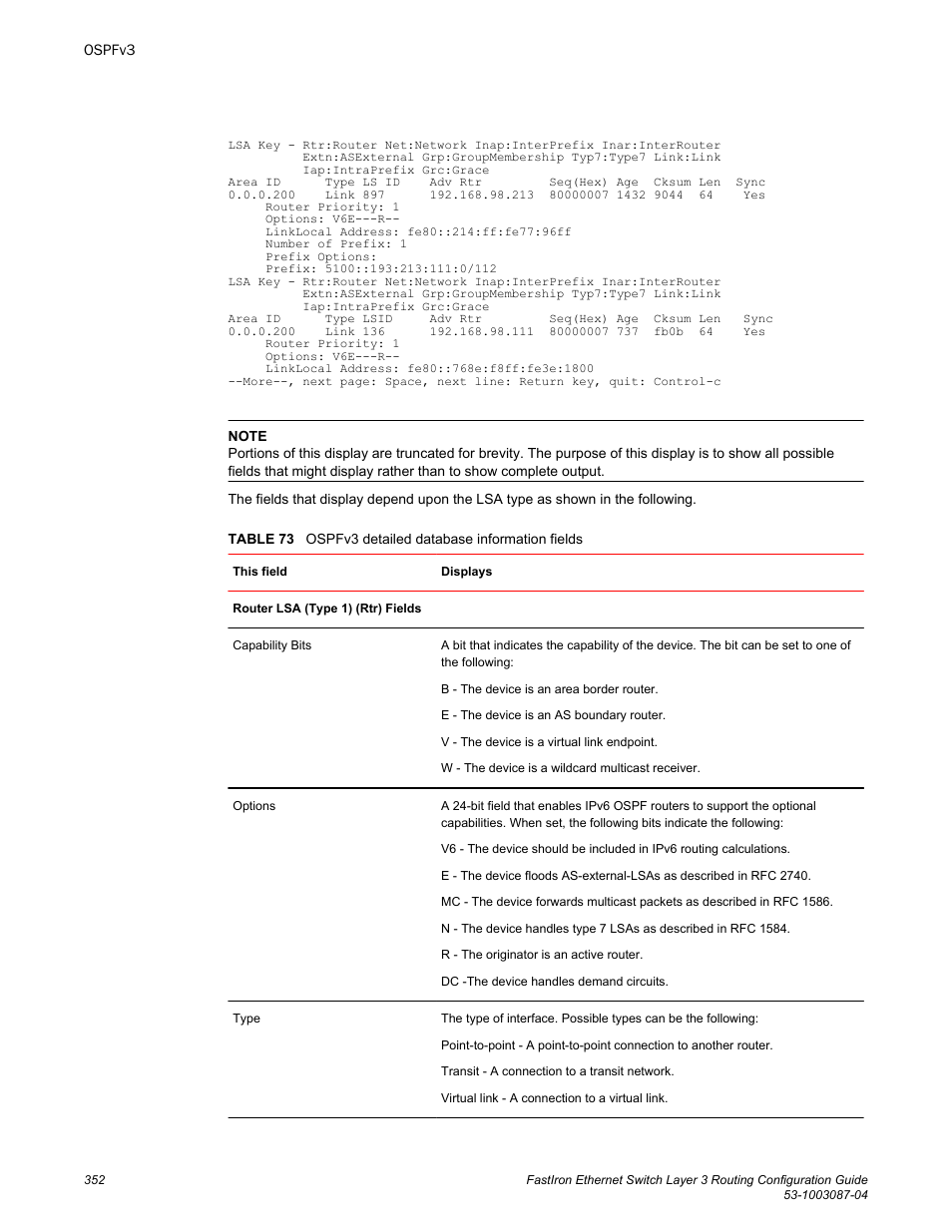 Brocade FastIron Ethernet Switch Layer 3 Routing Configuration Guide User Manual | Page 352 / 672