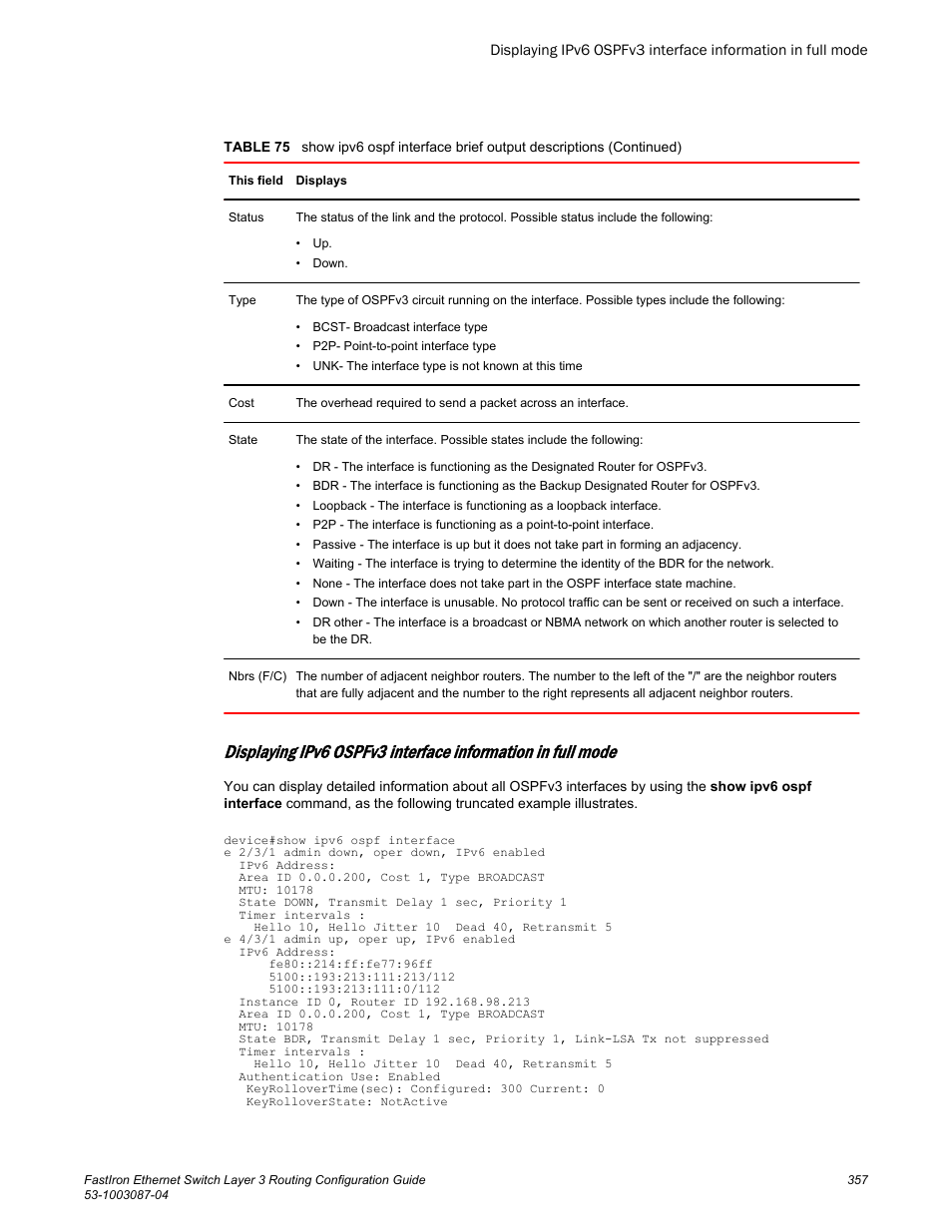 Brocade FastIron Ethernet Switch Layer 3 Routing Configuration Guide User Manual | Page 357 / 672