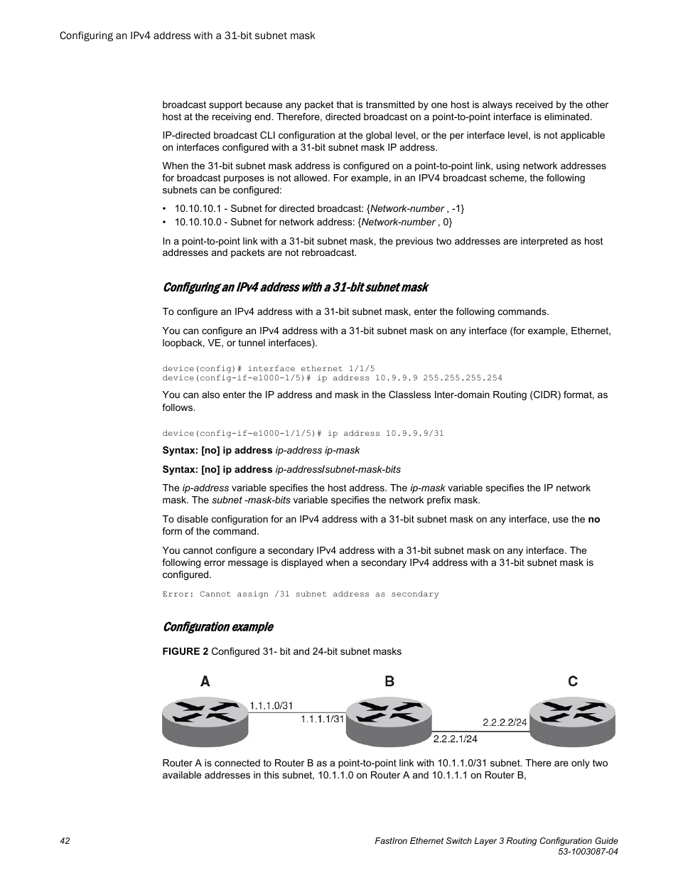 Configuration example | Brocade FastIron Ethernet Switch Layer 3 Routing Configuration Guide User Manual | Page 42 / 672