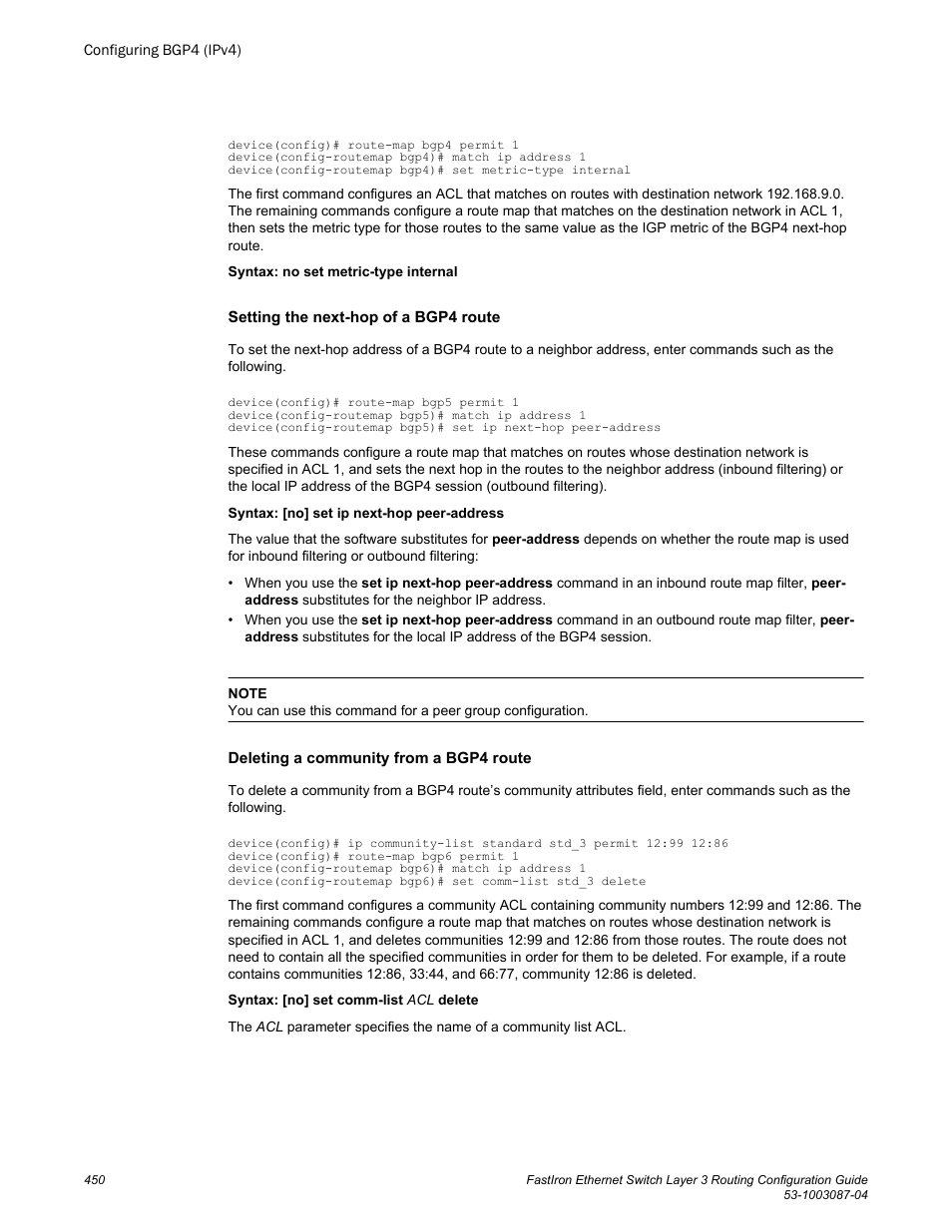 Brocade FastIron Ethernet Switch Layer 3 Routing Configuration Guide User Manual | Page 450 / 672