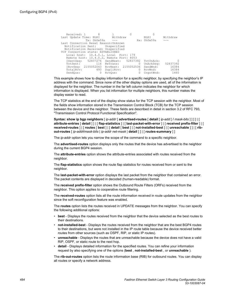 Brocade FastIron Ethernet Switch Layer 3 Routing Configuration Guide User Manual | Page 484 / 672
