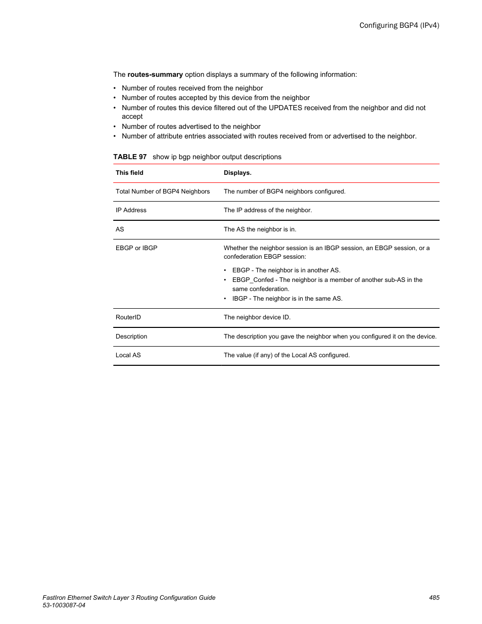 Brocade FastIron Ethernet Switch Layer 3 Routing Configuration Guide User Manual | Page 485 / 672