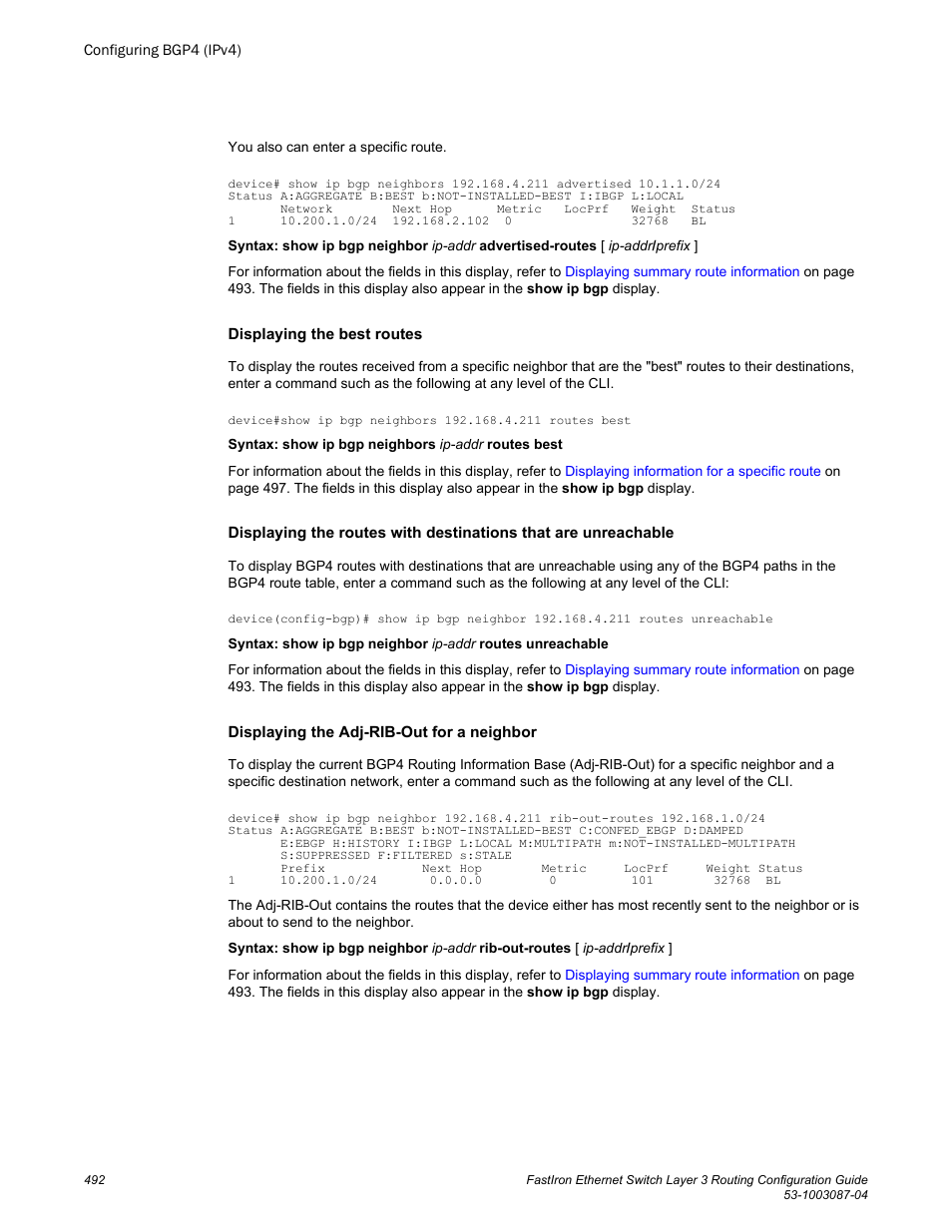 Brocade FastIron Ethernet Switch Layer 3 Routing Configuration Guide User Manual | Page 492 / 672