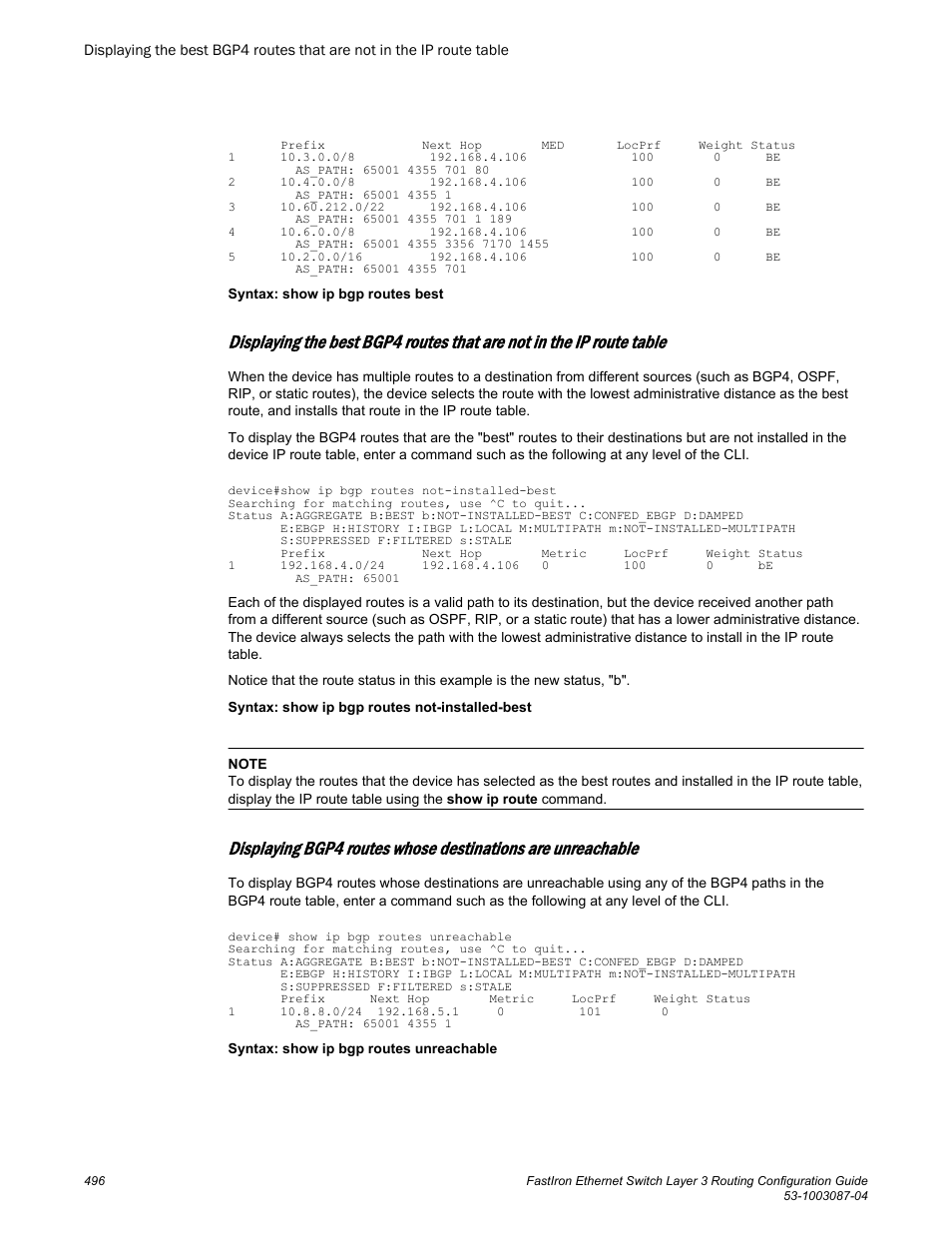 Brocade FastIron Ethernet Switch Layer 3 Routing Configuration Guide User Manual | Page 496 / 672