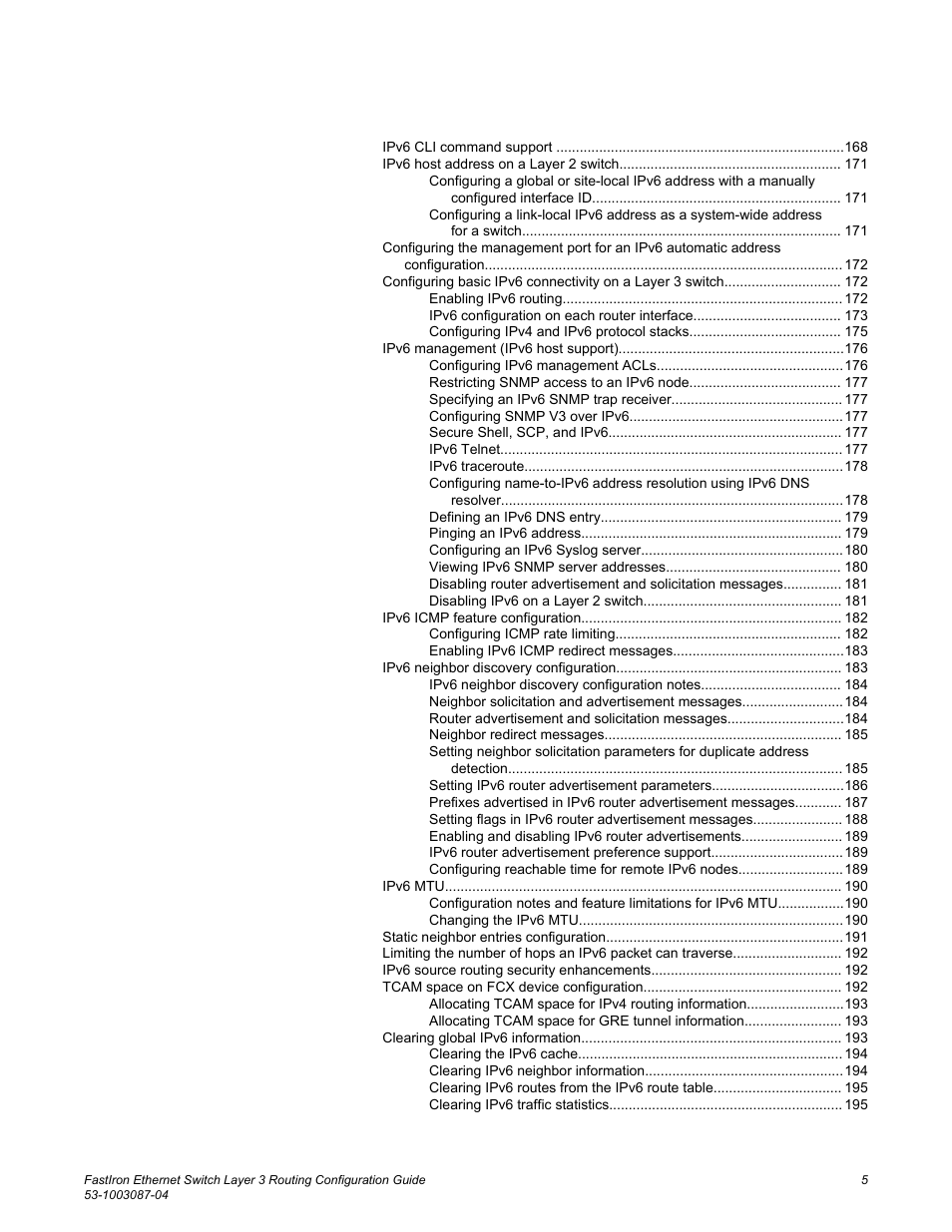 Brocade FastIron Ethernet Switch Layer 3 Routing Configuration Guide User Manual | Page 5 / 672